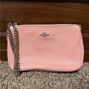 Coach Blush Leather Large Wristlet with Chain Strap